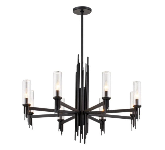 Kuzco CH335836MBCR Torres 36-in Clear Ribbed Glass/Matte Black 8 Lights Chandeliers - Atlantic Lighting