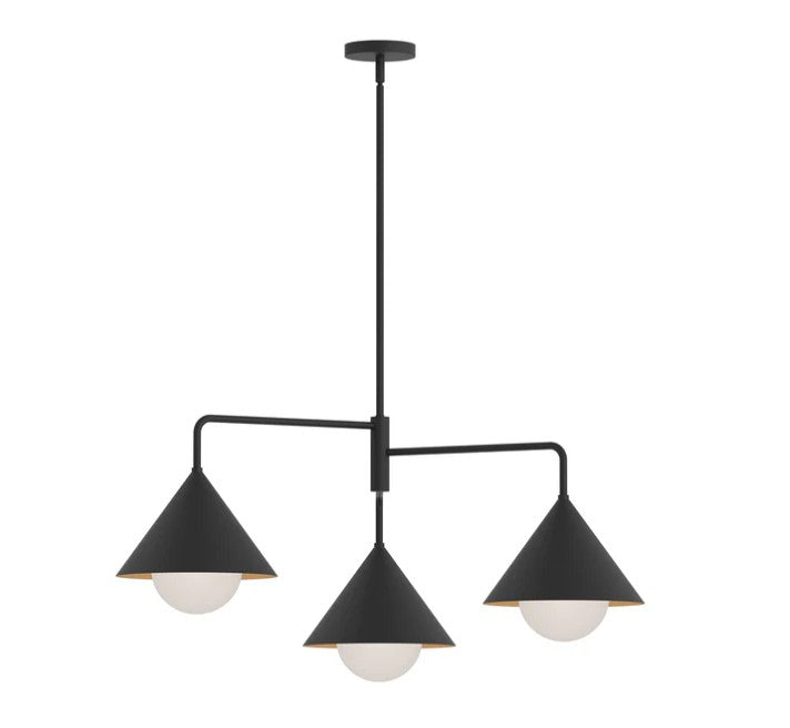 Kuzco CH485245MBOP Remy 38-in Matte Black/Opal Glass 3 Lights Chandeliers - Atlantic Lighting