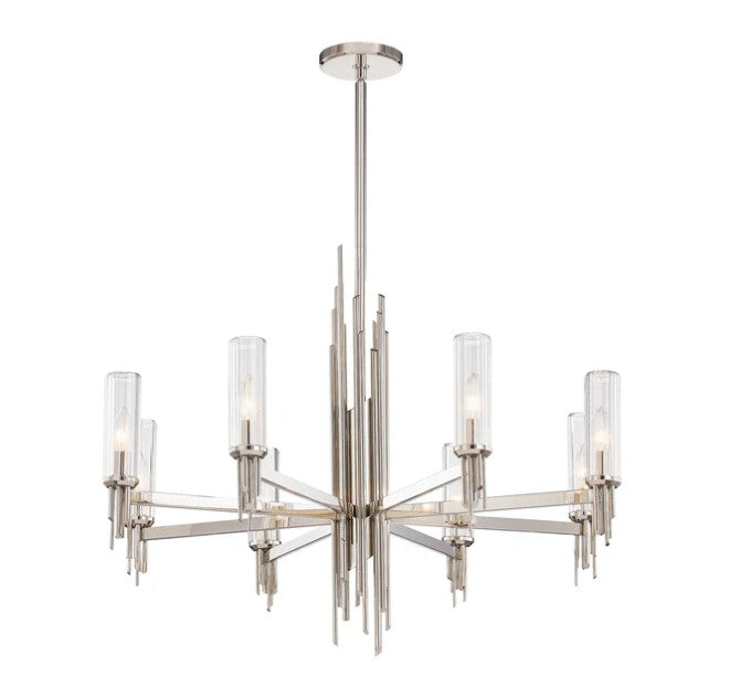 Kuzco CH335836PNCR Torres 36-in Polished Nickel/Ribbed Glass 8 Lights Chandeliers - Atlantic Lighting