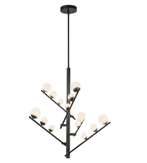 Kuzco CH55530-BK/OP Juniper 5 Head Black/Opal Glass LED Chandelier - Atlantic Lighting