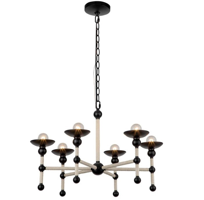 Kuzco CH343625MBCN Nadine 25-in Matte Black/Cotton 6 Lights Chandeliers - Atlantic Lighting