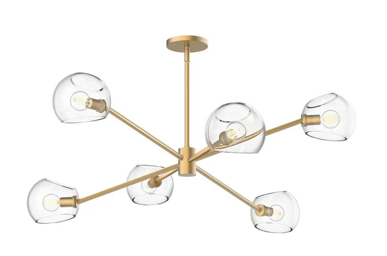 Kuzco CH548637BGCL Willow 37-in Brushed Gold/Clear Glass 6 Lights Chandeliers - Atlantic Lighting