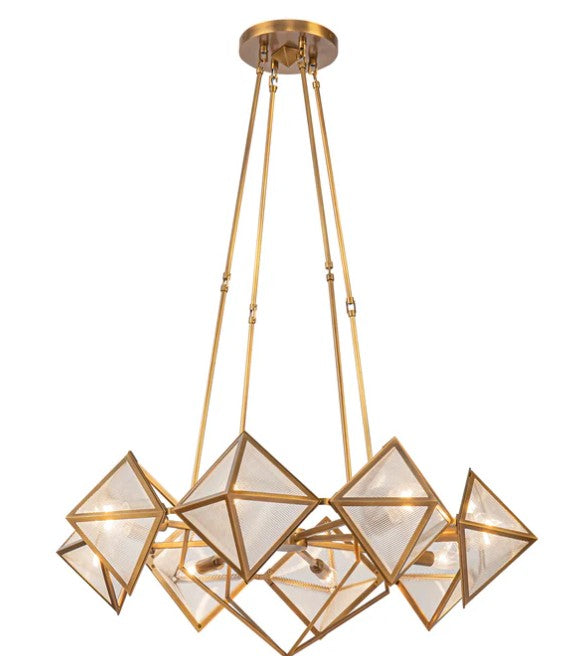 Kuzco CH332830VBCR Cairo 30-in Ribbed Glass/Vintage Brass 8 Lights Chandeliers - Atlantic Lighting