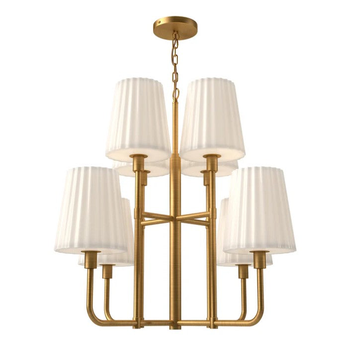 Kuzco CH628830AGOP Plisse 30-in Aged Gold/Opal Matte Glass 8 Lights Chandeliers - Atlantic Lighting