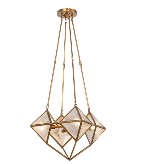 Kuzco CH332421VBCR Cairo 21-in Ribbed Glass/Vintage Brass 4 Lights Chandeliers - Atlantic Lighting