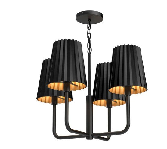 Kuzco CH528423MB Plisse 23-in Matte Black 4 Lights Chandeliers - Atlantic Lighting