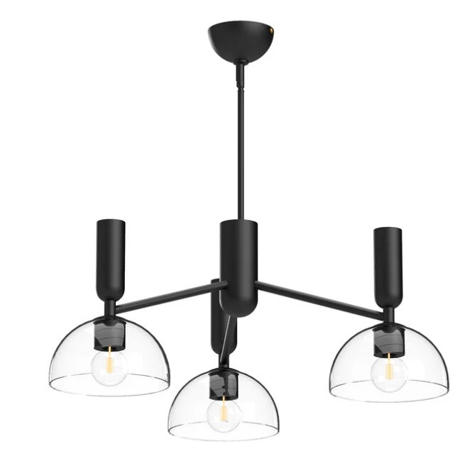 Kuzco CH563335MBCL Jude 38-in Clear Glass/Matte Black 3 Lights Chandeliers - Atlantic Lighting