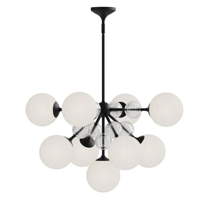 Kuzco CH415331MBOP Celia 31-in Matte Black/Opal Glass 9 Lights Chandeliers - Atlantic Lighting