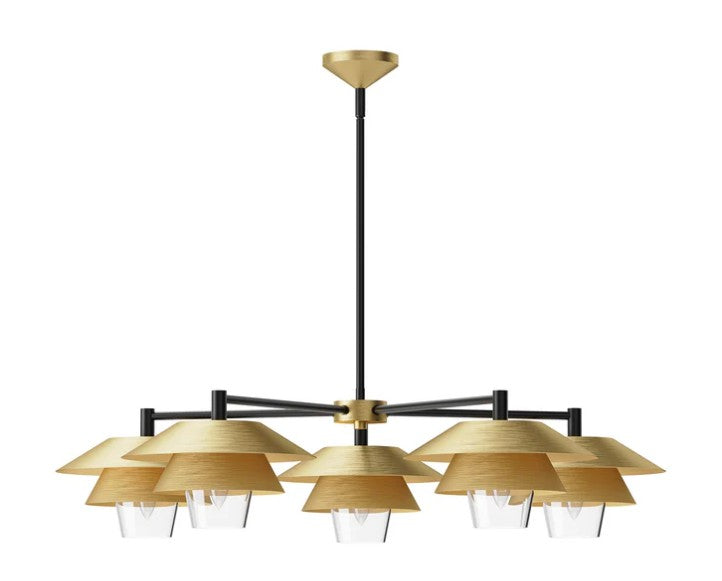 Kuzco CH475138BGCL Tetsu 38-in Brushed Gold/Clear Glass 5 Lights Chandeliers - Atlantic Lighting