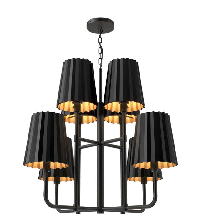 Kuzco CH528830MB Plisse 30-in Matte Black 8 Lights Chandeliers - Atlantic Lighting