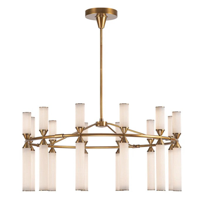 Kuzco CH348038VBFR Edwin 38-in Vintage Brass/Frosted Ribbed Glass LED Chandeliers - Atlantic Lighting