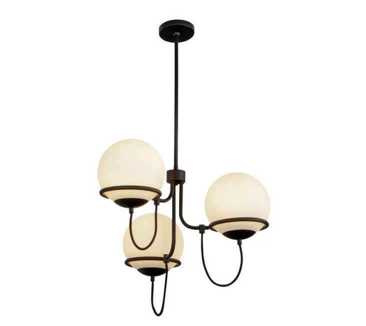 Kuzco CH458323MBOP Alba 23-in Matte Black/Opal Glass 3 Lights Chandelier - Atlantic Lighting