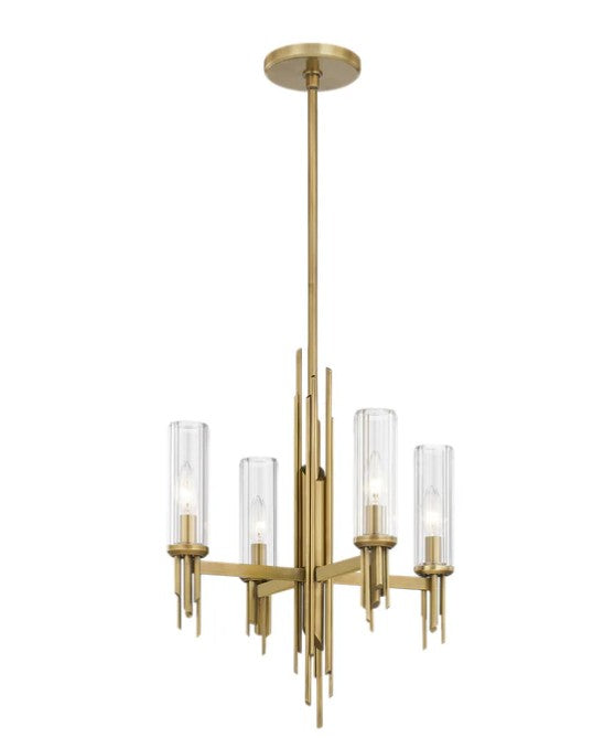 Kuzco CH335418VBCR Torres 18-in Ribbed Glass/Vintage Brass 4 Lights Chandeliers - Atlantic Lighting