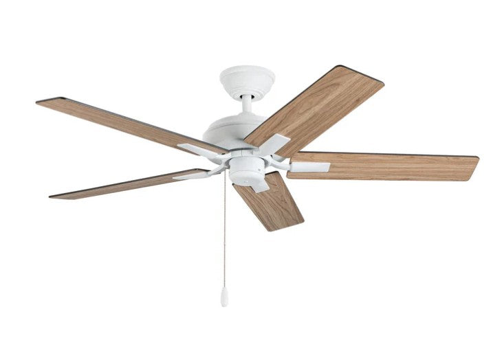 Kuzco CF78752-WH-NLP ceiling fan with white housing, five wood-tone blades and a pull chain