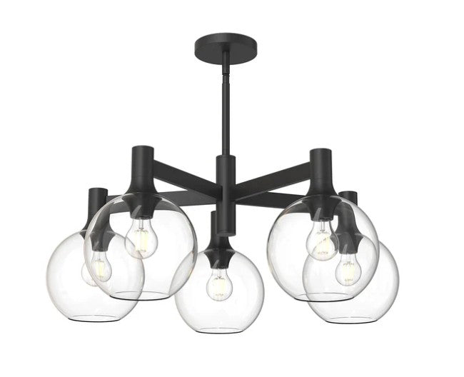 Kuzco CH506129MBCL Castilla 29-in Clear Glass/Matte Black 5 Lights Chandeliers - Atlantic Lighting