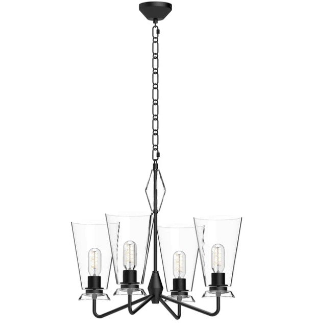 Kuzco CH570423MBCL Salem 23-in Clear Glass/Matte Black 4 Lights Chandeliers - Atlantic Lighting
