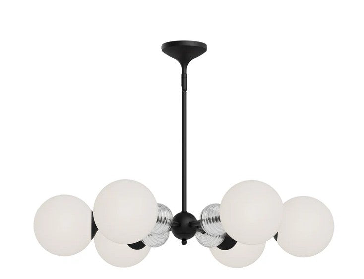 Kuzco CH415330MBOP Celia 30-in Matte Black/Opal Glass 6 Lights Chandeliers - Atlantic Lighting
