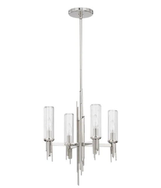 Kuzco CH335418PNCR Torres 18-in Polished Nickel/Ribbed Glass 4 Lights Chandeliers - Atlantic Lighting