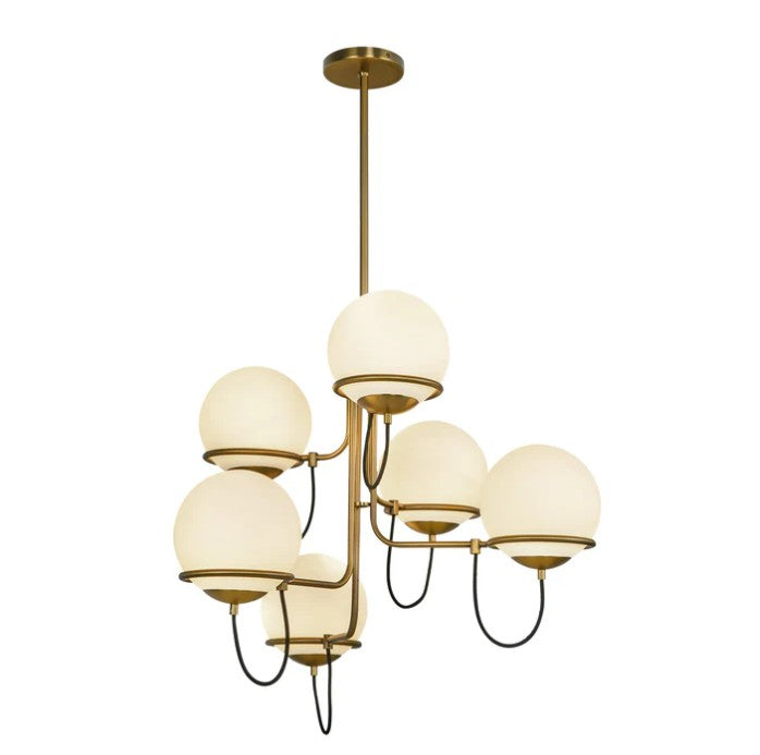 Kuzco CH458632AGOP Alba 32-in Aged Brass/Opal Glass 6 Lights Chandelier - Atlantic Lighting