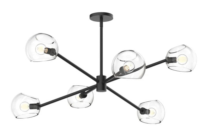 Kuzco CH548637MBCL Willow 37-in Clear Glass/Matte Black 6 Lights Chandeliers - Atlantic Lighting