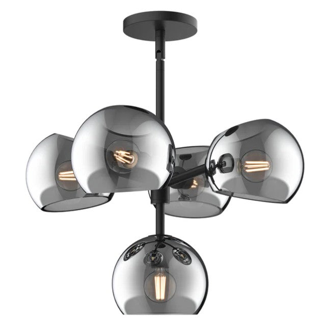 Kuzco CH548518MBSM Willow 18-in Matte Black/Smoked Solid Glass 5 Lights Chandeliers - Atlantic Lighting