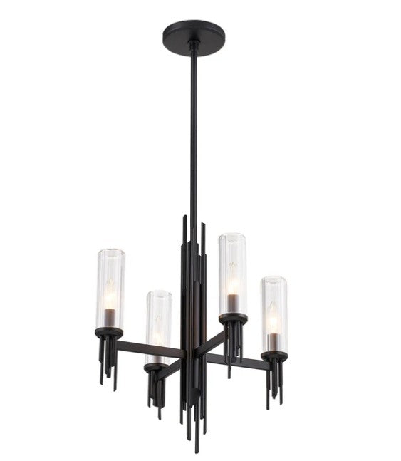 Kuzco CH335418MBCR Torres 18-in Clear Ribbed Glass/Matte Black 4 Lights Chandeliers - Atlantic Lighting