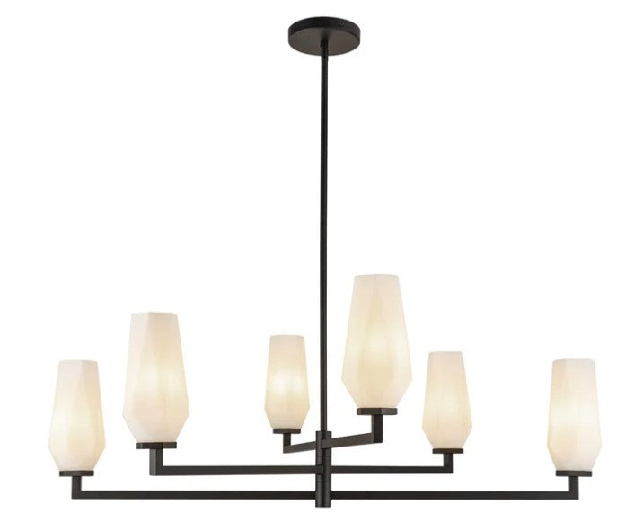Kuzco CH424135MBOP Krysta 35-in Matte Black/Opal Glass 6 Lights Chandelier - Atlantic Lighting