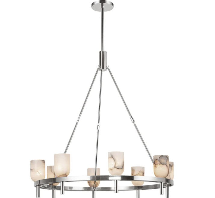 Kuzco CH338836PNAR Lucian 36-in Polished Nickel/Alabaster 8 Lights Chandeliers - Atlantic Lighting