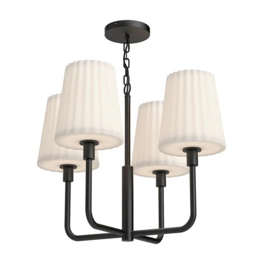 Kuzco CH628423MBOP Plisse 23-in Matte Black/Opal Matte Glass 4 Lights Chandeliers - Atlantic Lighting