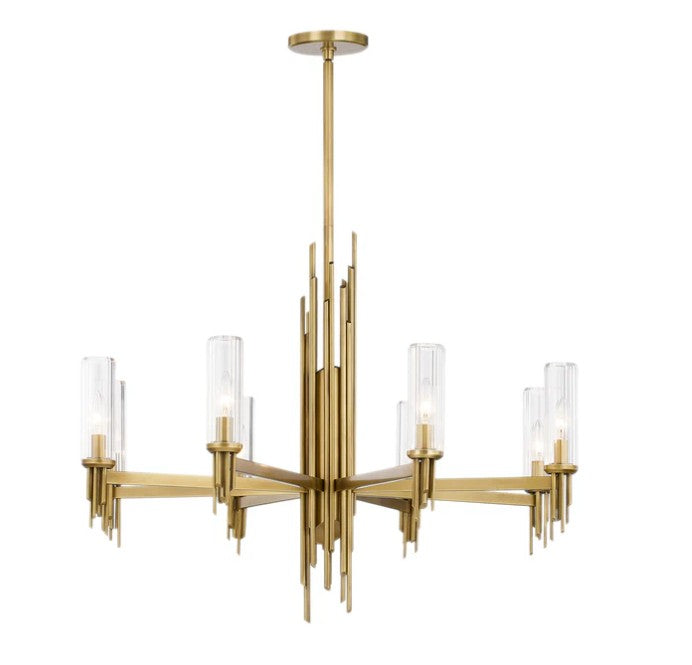 Kuzco CH335836VBCR Torres 36-in Ribbed Glass/Vintage Brass 8 Lights Chandeliers - Atlantic Lighting
