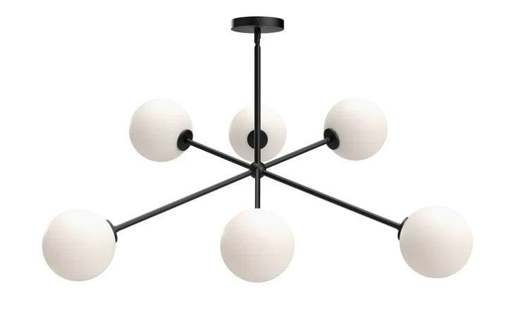 Kuzco CH549640MBOP Cassia 40-in Matte Black/Opal Matte Glass 6 Lights Chandeliers - Atlantic Lighting