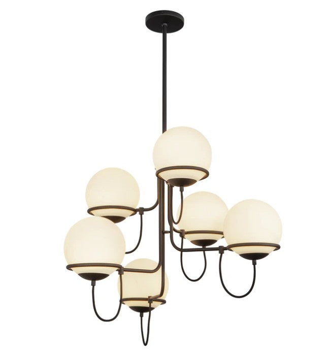 Kuzco CH458632MBOP Alba 32-in Matte Black/Opal Glass 6 Lights Chandelier - Atlantic Lighting