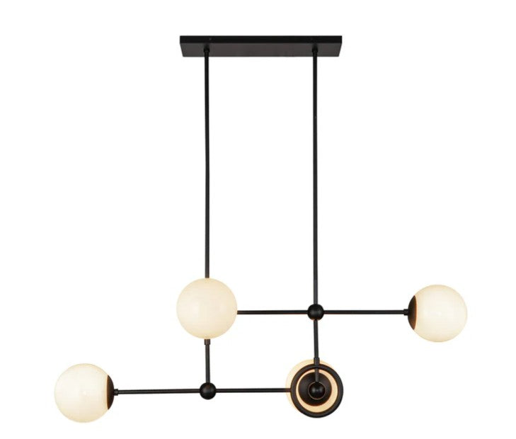 Kuzco CH407342MBGO Fiore 42-in Matte Black/Glossy Opal Glass 4 Lights Chandelier - Atlantic Lighting