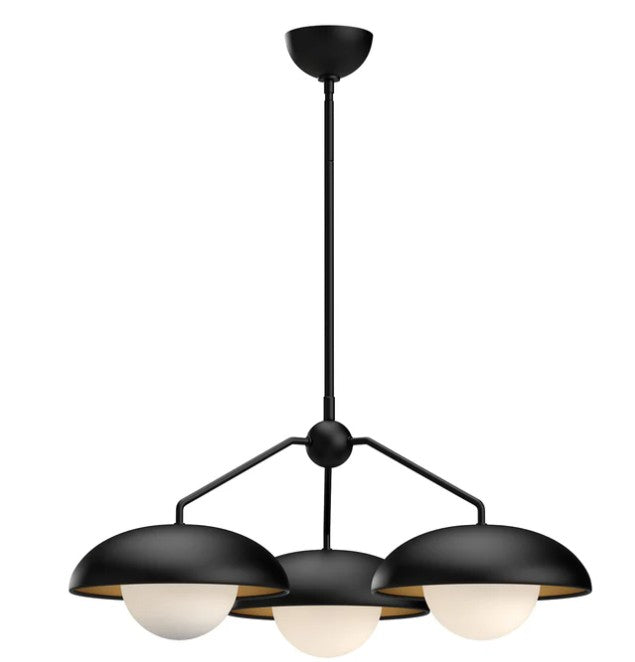 Kuzco CH522328MBOP Rubio 28-in Matte Black/Opal Matte Glass 3 Lights Chandeliers - Atlantic Lighting