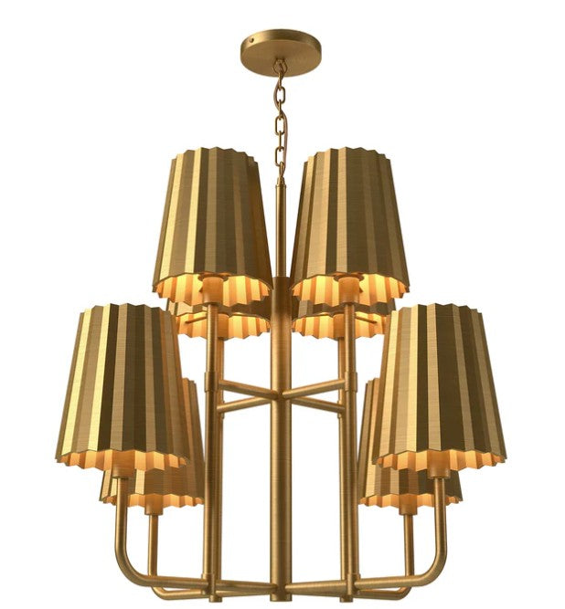 Kuzco CH528830AG Plisse 30-in Aged Gold 8 Lights Chandeliers - Atlantic Lighting