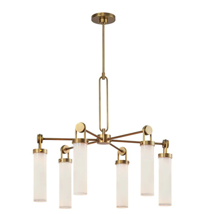 Kuzco CH355632VBGO Wynwood 32-in Vintage Brass/Glossy Opal 6 Lights Chandeliers - Atlantic Lighting