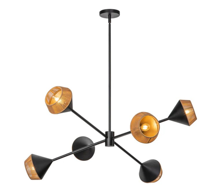 Kuzco CH633638MBBR Daphne 38-in Matte Black/Brown Cotton Rope 6 Lights Chandelier - Atlantic Lighting