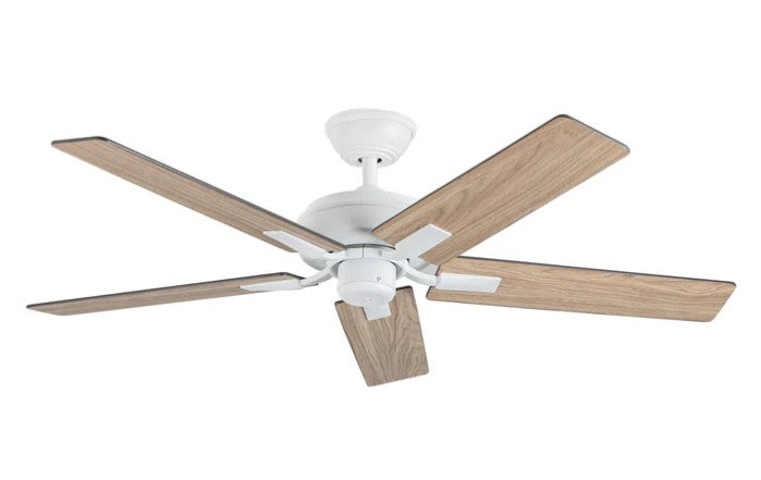 Kuzco CF78752-WH-NLW ceiling fan with white housing and five wood-tone blades
