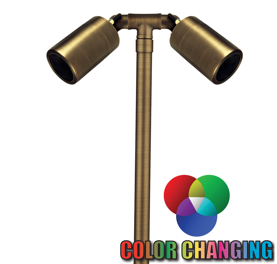 Corona CL-744 twin flat-shroud path-light heads on a bronze upright stem