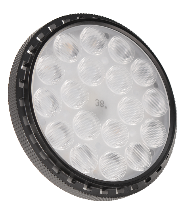 Corona L-ED36-15W-CCT round black PAR36 lamp with multiple front optics