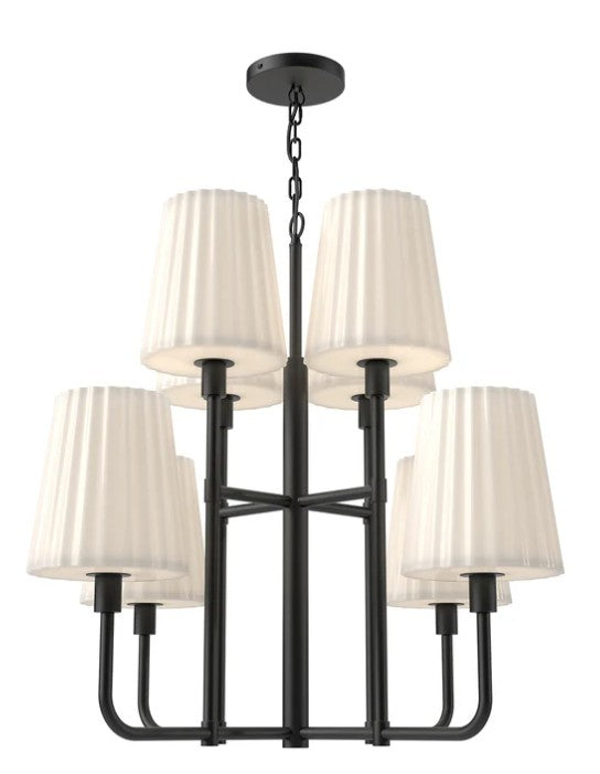 Kuzco CH628830MBOP Plisse 30-in Matte Black/Opal Matte Glass 8 Lights Chandeliers - Atlantic Lighting