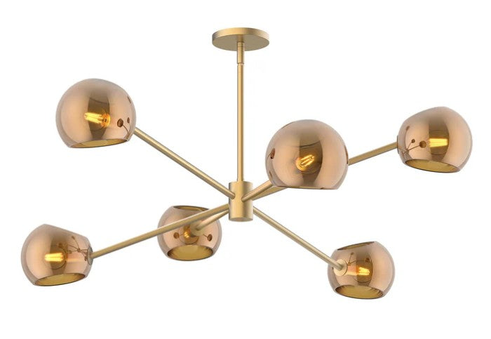 Kuzco CH548637BGCP Willow 37-in Brushed Gold/Copper Glass 6 Lights Chandeliers - Atlantic Lighting