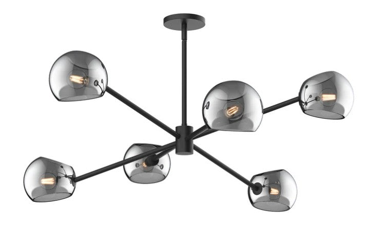 Kuzco CH548637MBSM Willow 37-in Matte Black/Smoked Solid Glass 6 Lights Chandeliers - Atlantic Lighting