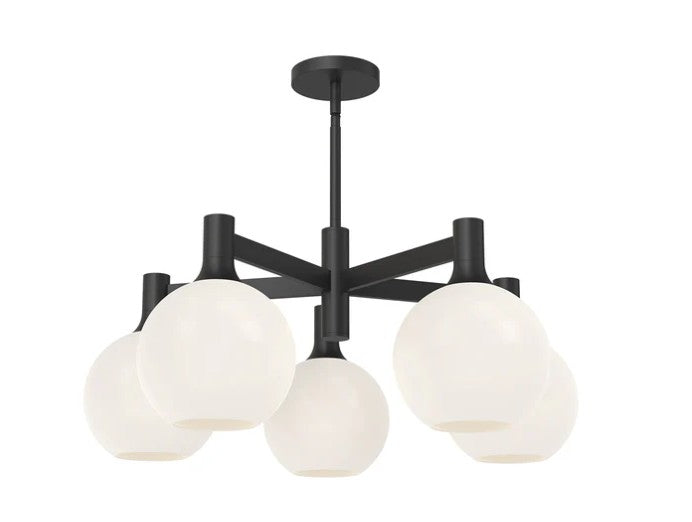 Kuzco CH506129MBOP Castilla 29-in Matte Black/Opal Matte Glass 5 Lights Chandeliers - Atlantic Lighting