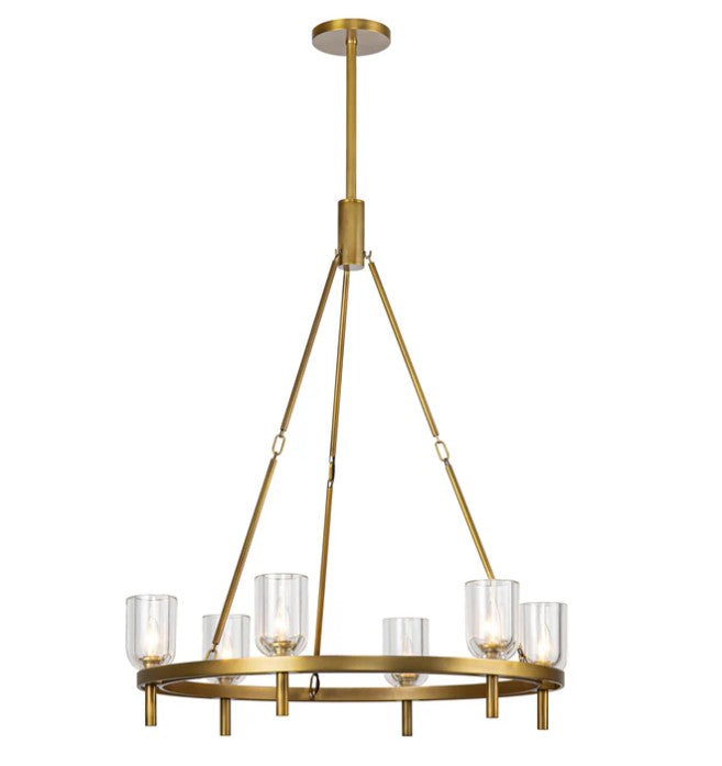Kuzco CH338632VBCC Lucian 32-in Clear Crystal/Vintage Brass 6 Lights Chandeliers - Atlantic Lighting