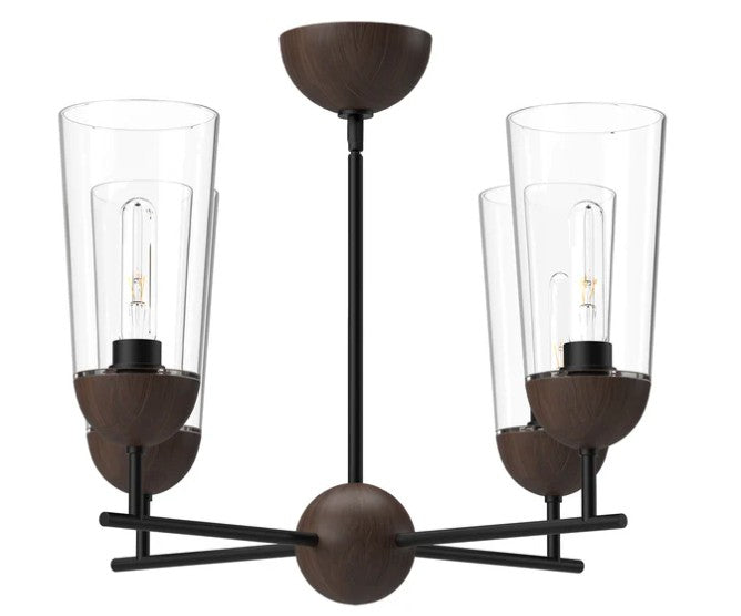 Kuzco CH542324MBWT Emil 25-in Matte Black/Walnut 4 Lights Chandeliers - Atlantic Lighting