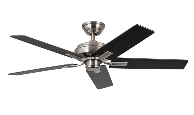 Kuzco CF78752-BN-NLW ceiling fan with brushed nickel housing and five black blades