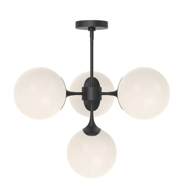 Kuzco CH505426MBOP Nouveau 26-in Matte Black/Opal Matte Glass 4 Lights Chandeliers - Atlantic Lighting