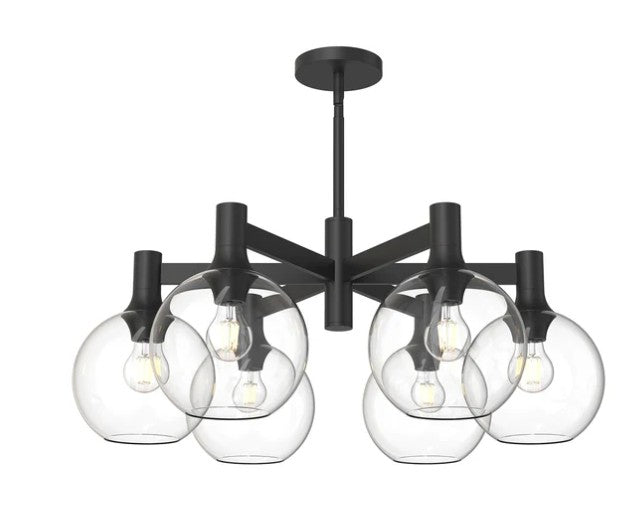 Kuzco CH506230MBCL Castilla 29-in Clear Glass/Matte Black 6 Lights Chandeliers - Atlantic Lighting