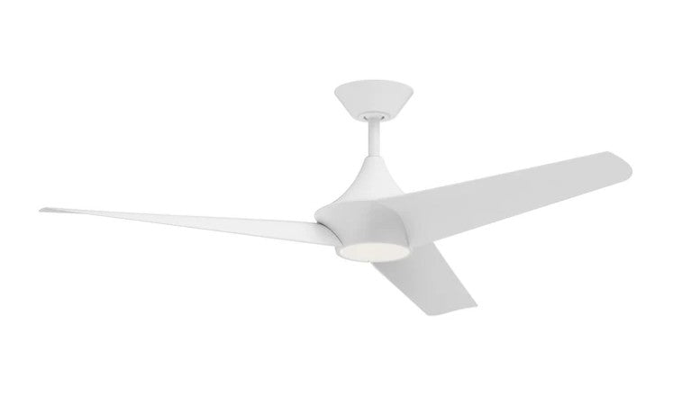 Kuzco CF523056WH ceiling fan with three white blades and a round light